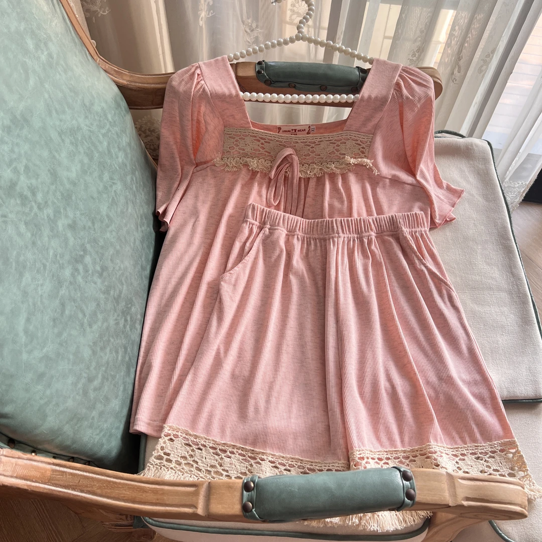 睡衣女夏季公主风宽松短袖短裤新款甜美两件套休闲女士夏天家居服