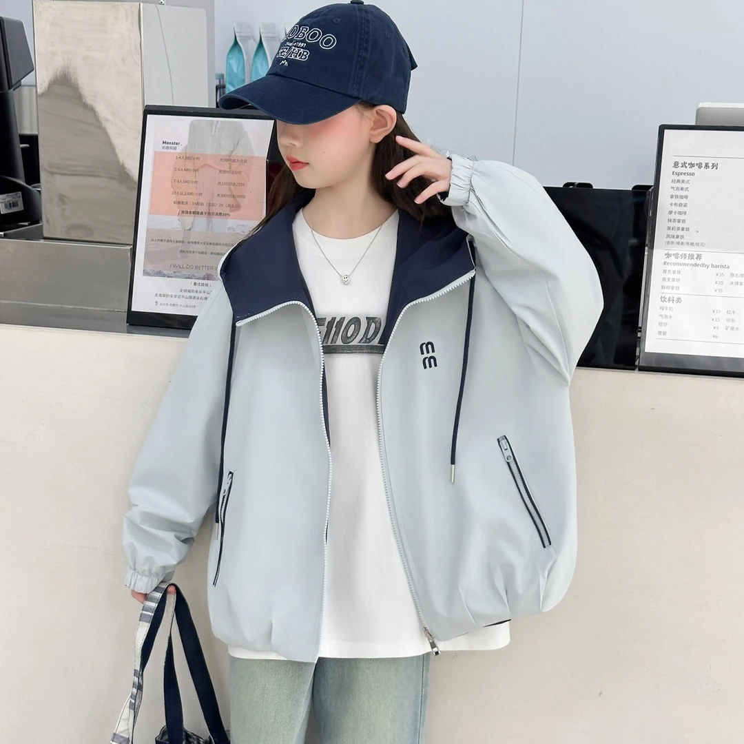 女童外套春秋2025新款洋气女孩大童秋装风衣两面穿上衣儿童冲锋衣
