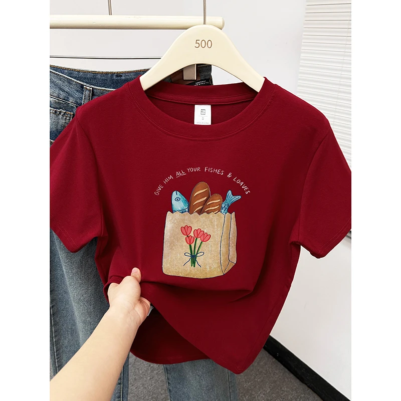 2025新款红色圆领短袖T恤大码女装胖MM显瘦正肩半袖体恤衫上衣ins