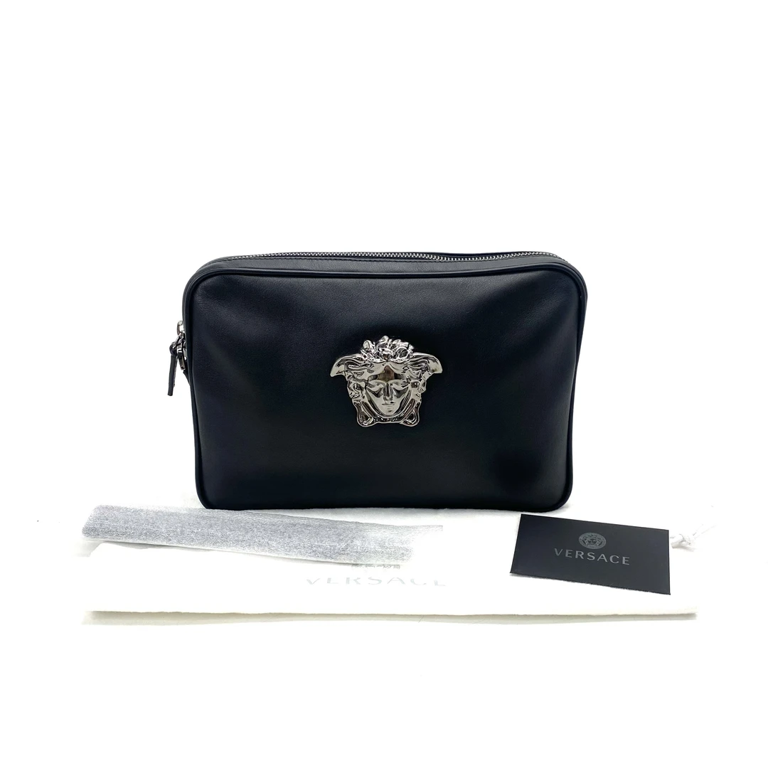 全新未使用 VERSACE/范思哲 黑色全皮手拿包 尺寸25/17经典奢侈