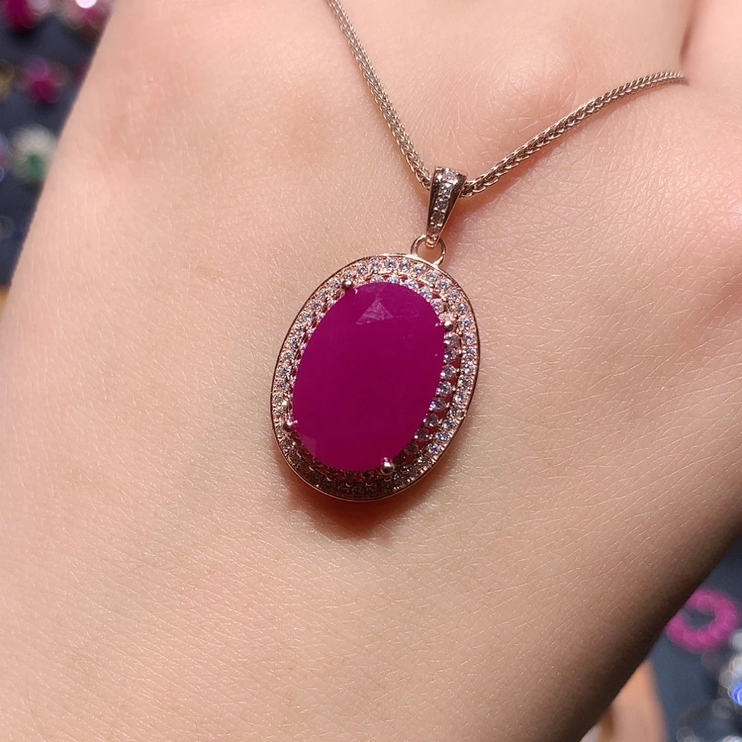 红宝石银S925镶嵌吊坠(赠链)