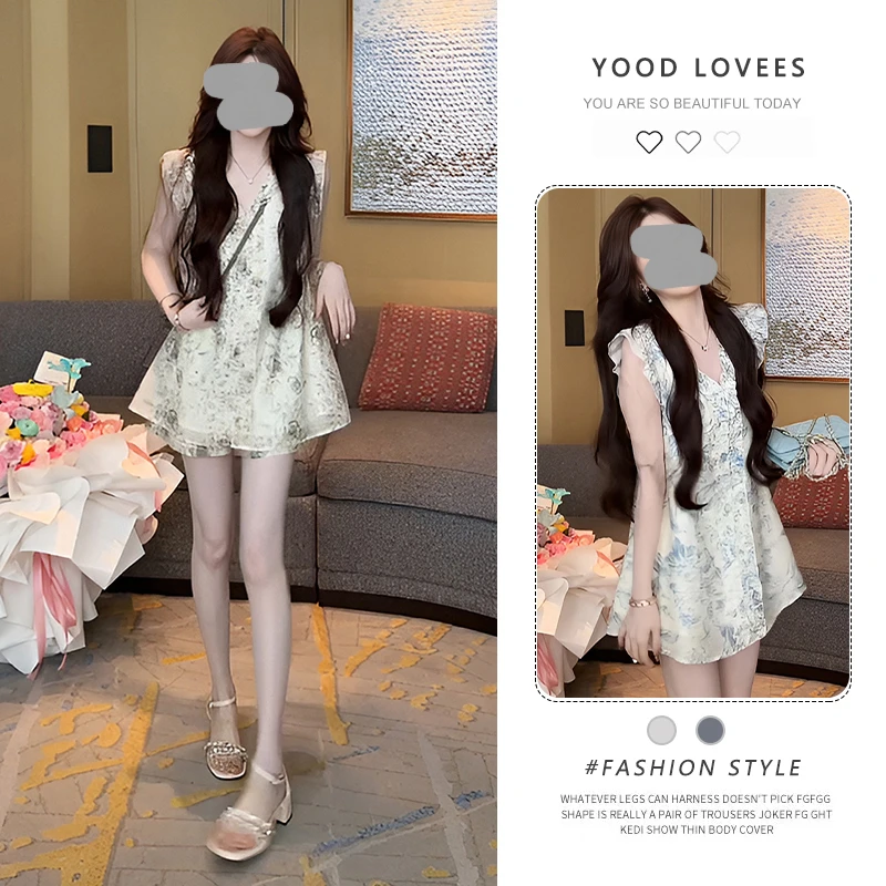 2026夏季爆款两件套慵懒风休闲宽松无袖上衣女高腰休闲阔腿裤套装