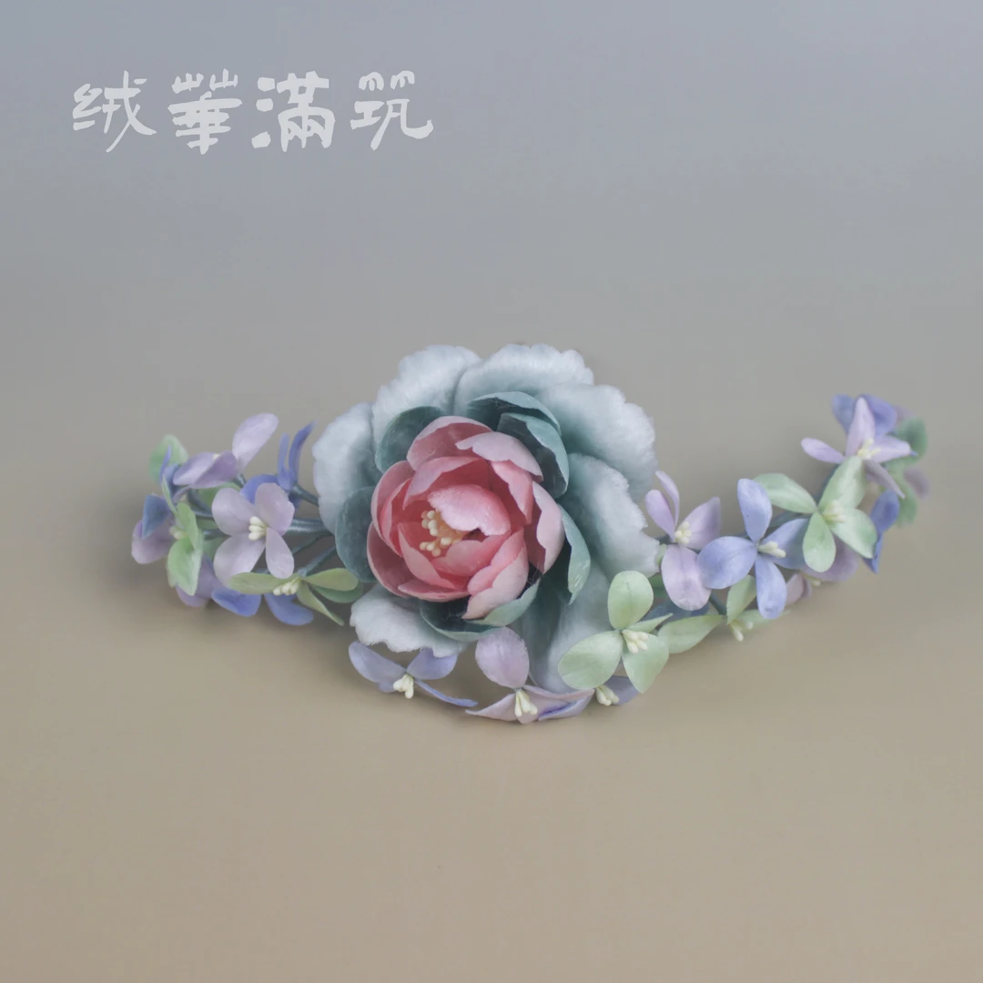 【随春归】绒华满筑非遗古风桑蚕丝绒花蝶贝芙蓉花鸭嘴夹发夹新中式
