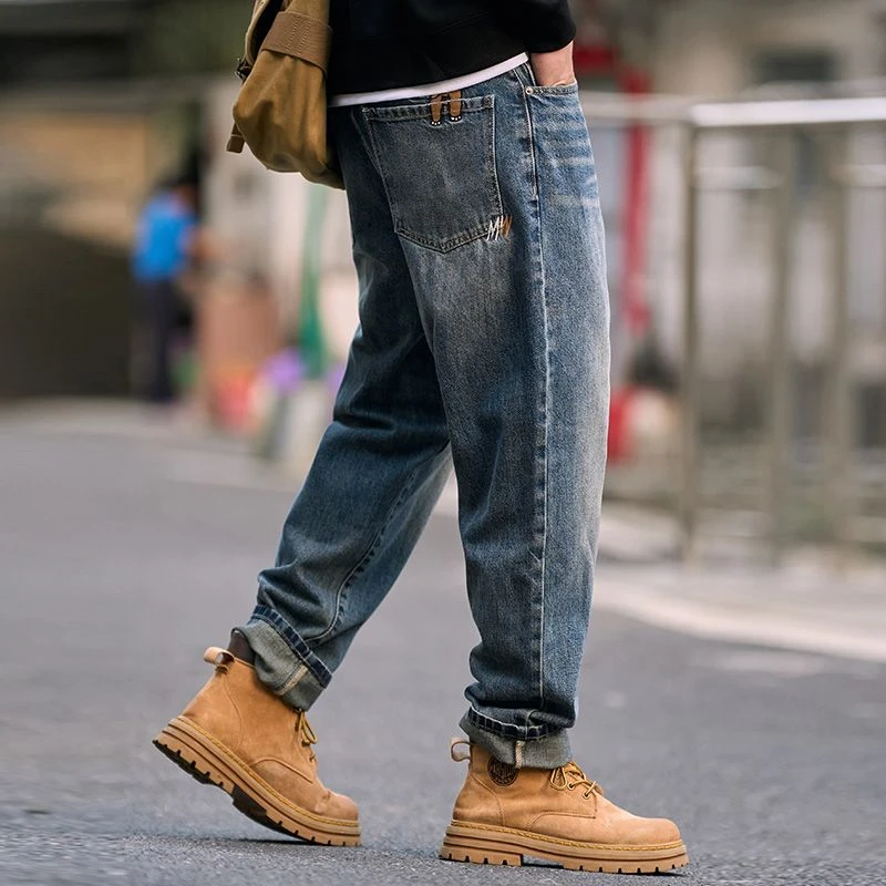 高级牛仔裤男款2025年秋冬季潮流宽松直筒长裤微跨刺绣休闲男裤子