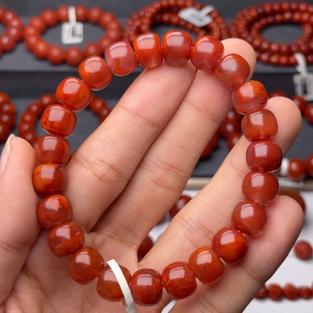 南红玛瑙未镶嵌手串H10mm顶品玫瑰火焰老型手串