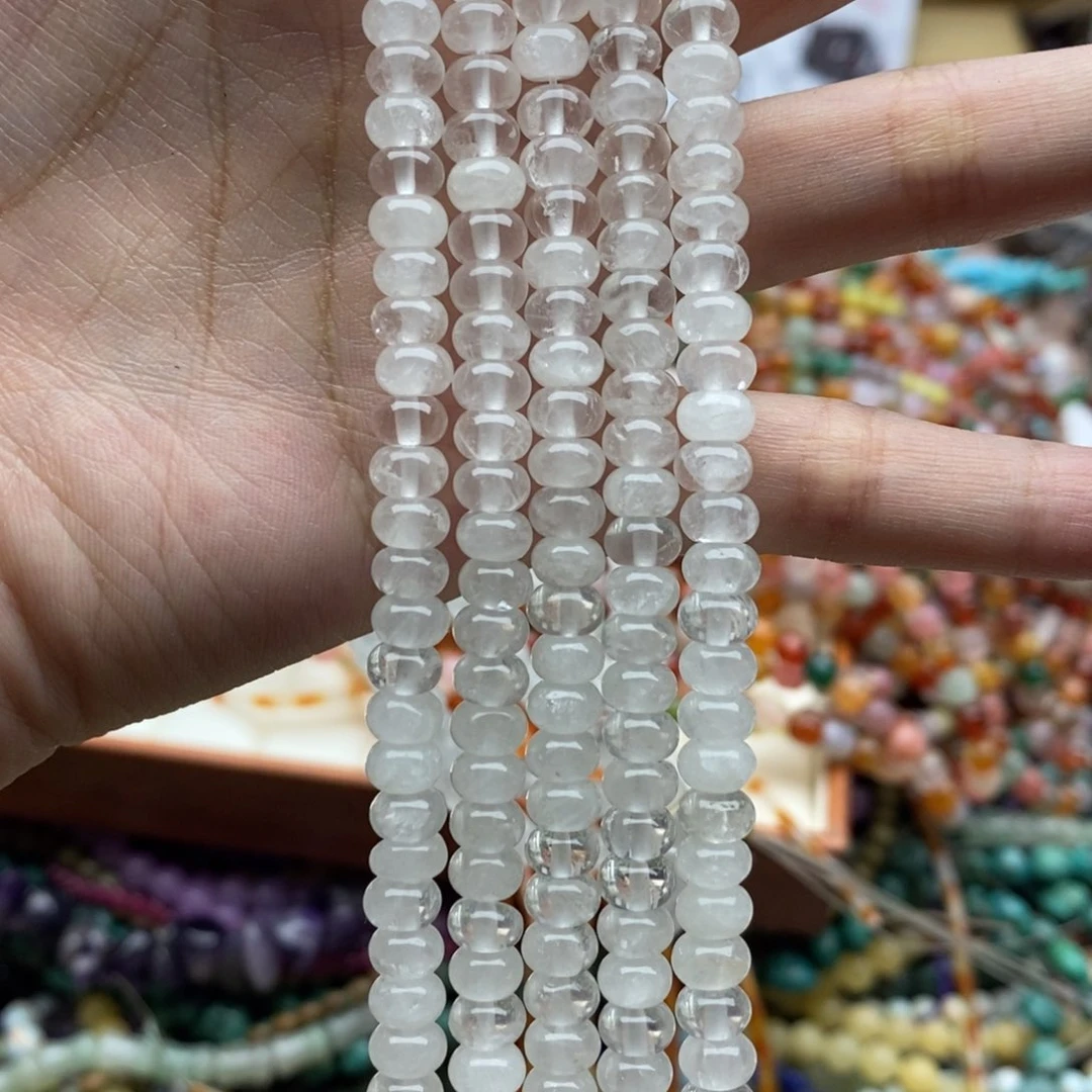 玛瑙/玉髓未镶嵌珠宝半成品一条天然4×6mm白水晶胖隔片