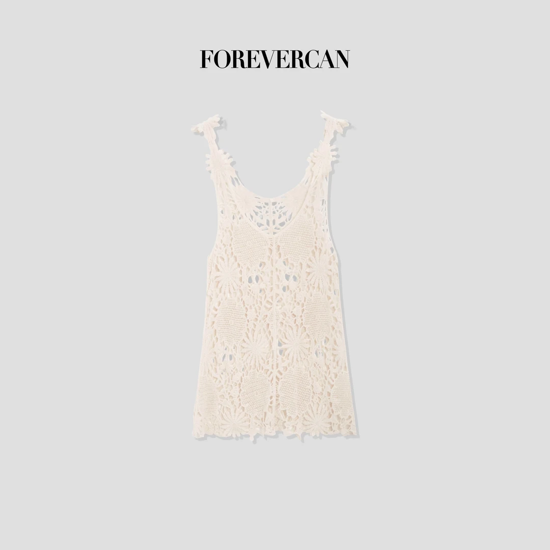 FOREVERCAN“花间弥香”镂空钩花编织吊带罩衫上衣 MY4170