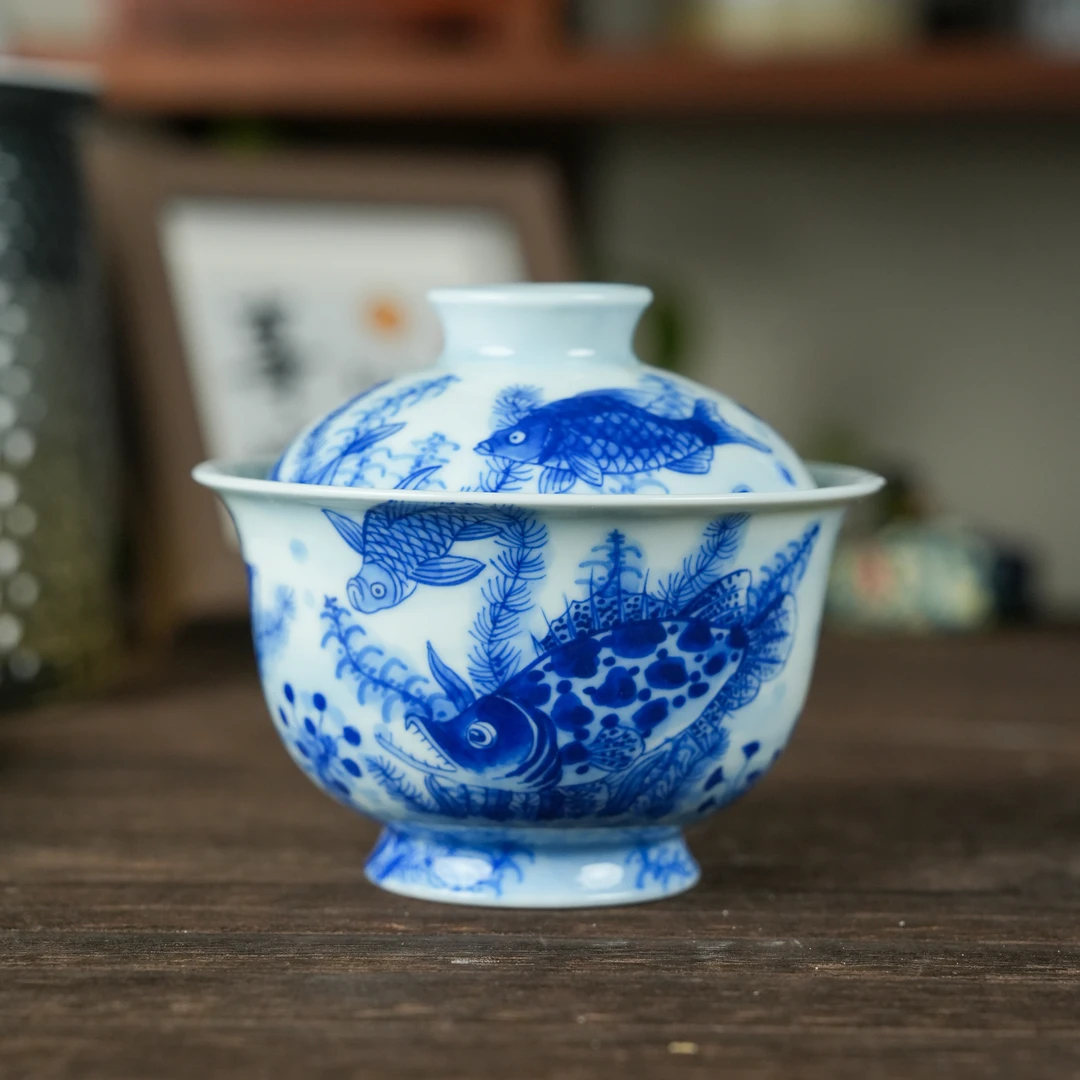 【墨舍柴窑】墨舍柴窑仿清鱼藻盖碗moshe817