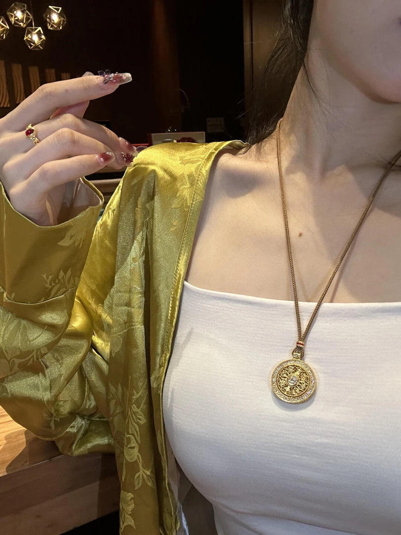 铜合金项链 毒饰高定  可旋转八宝罗棕绳盘项链PZ028(绳长72cm)