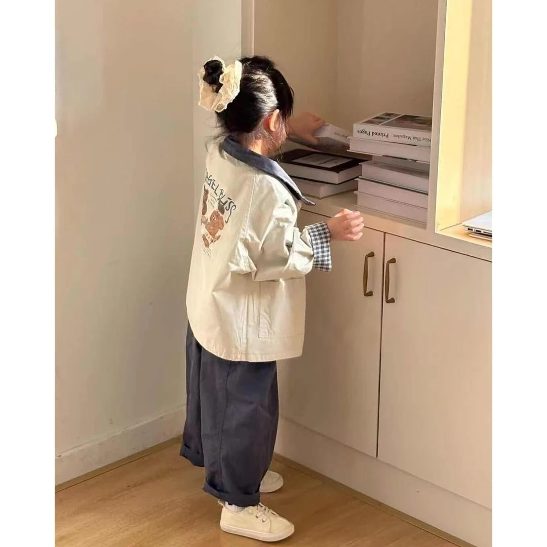 2025春秋新款男女童两面穿格子外套百搭洋气韩版女宝宝韩系穿搭