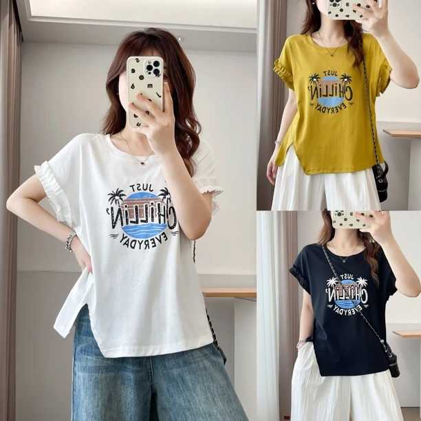 大码女装T恤时尚百搭休闲气质宽松显瘦遮肉胖妹妹短袖夏季