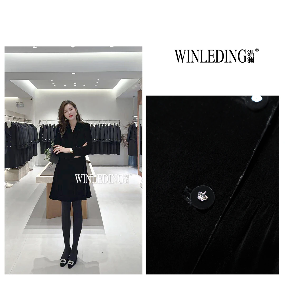 温澜服饰·澜“墨玉”法式复古丝绒连衣裙女2025冬季新款小黑裙40045