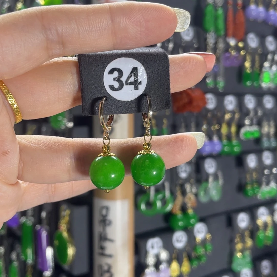 银S925镶嵌翡翠耳饰34