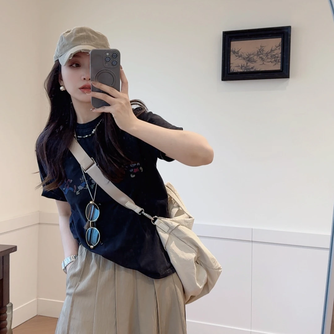【微调莫吉托】100%新疆长绒棉酵洗做旧肌理感气质宽松短袖T恤上衣