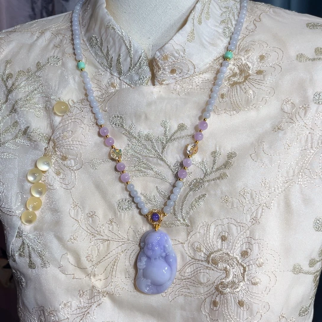 翡翠未镶嵌吊坠(赠链)紫翡财神