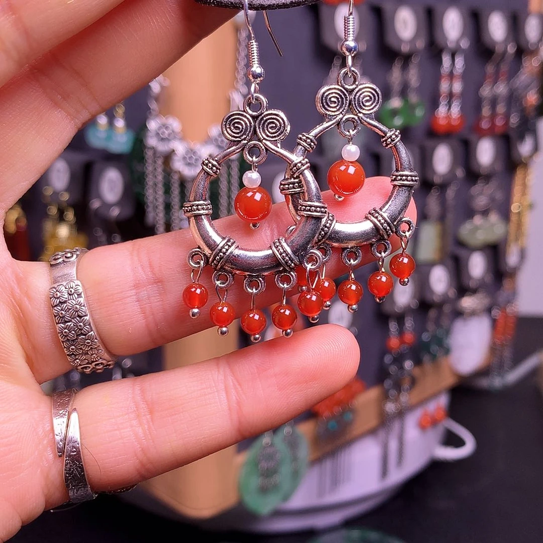 银S925镶嵌耳钉玛瑙/玉髓