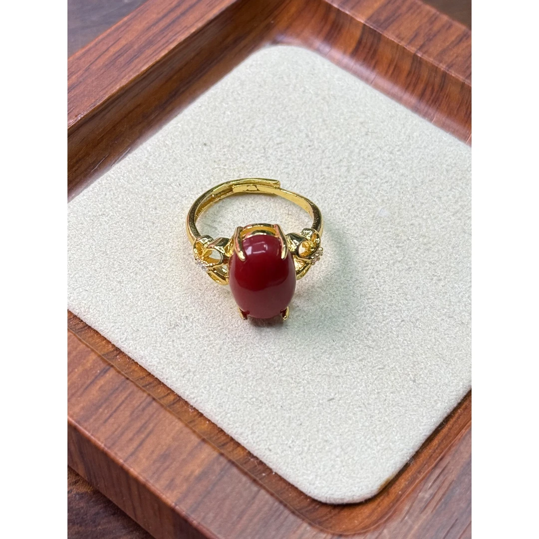 【艺品堂】红色时尚饰品 椭圆蛋面戒指（达人）