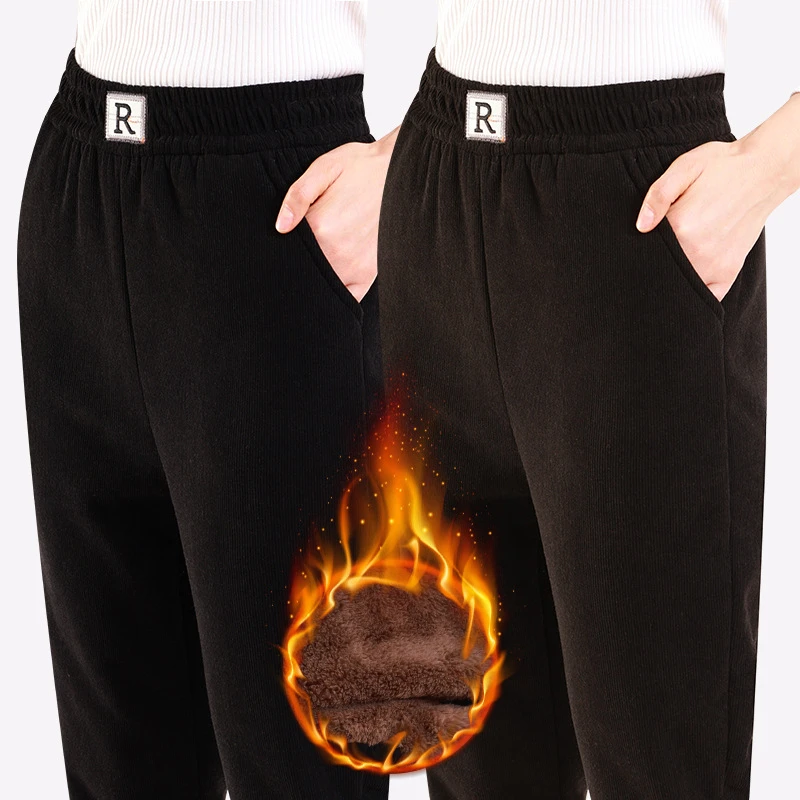 加绒加厚休闲裤高腰宽松大码哈伦裤直筒女裤冬季奶奶裤裤子女款