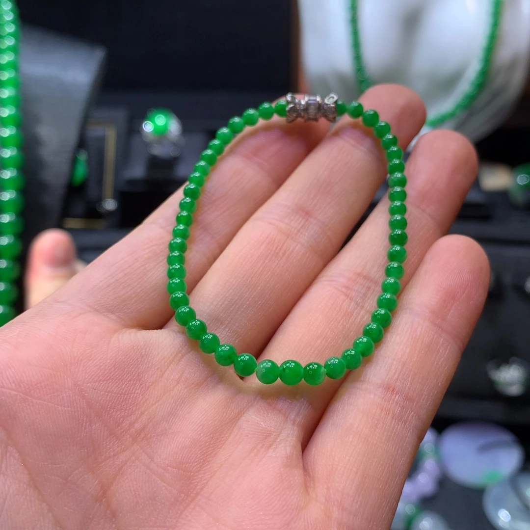 翡翠未镶嵌手链满绿3.6mm