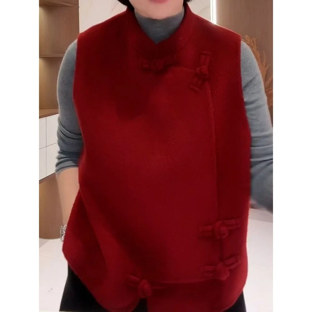 高级感百搭时尚双面毛呢马甲2026冬季新款中式立领盘扣坎肩外套