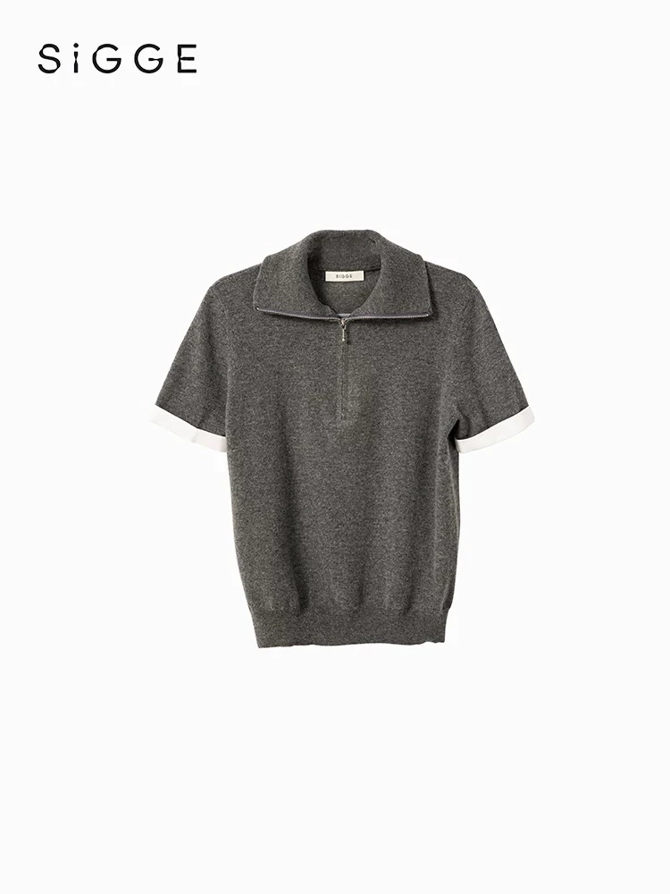 “SIGGE”羊绒羊毛拉链翻领假两件polo上衣——黑鸭子买手店