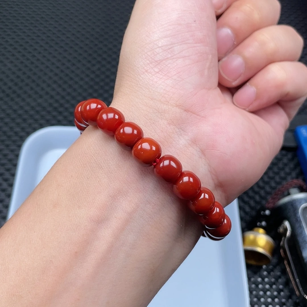 南红玛瑙9mm柿子红老型手链整串21颗未镶嵌