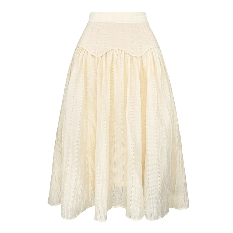 JUNGLE ME薄款宫廷风半身裙白色褶皱半身裙连衣裙夏季气质优雅