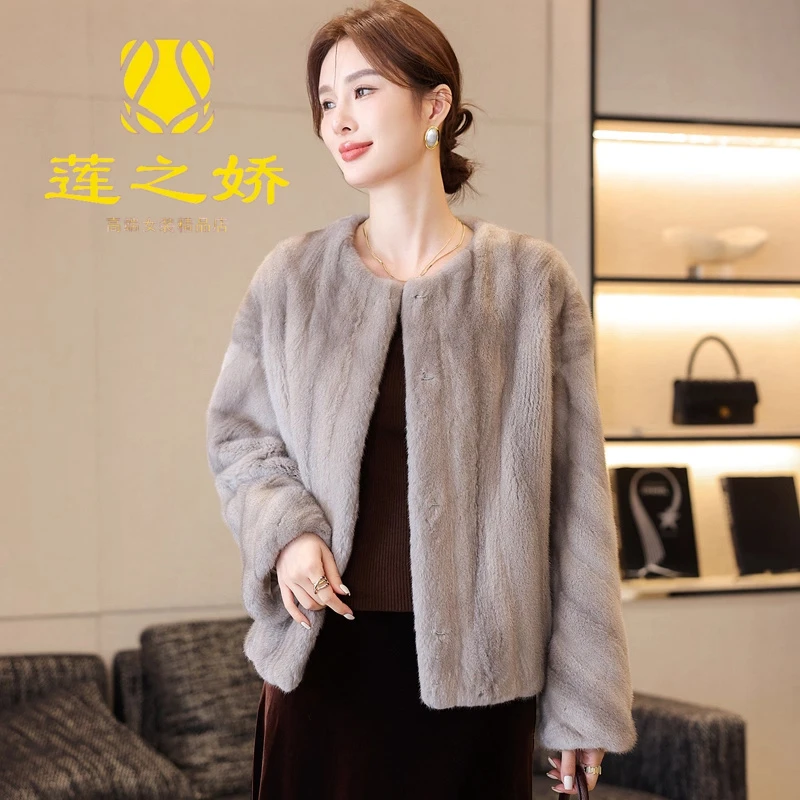 全抽刀哥本哈根紫金天鹅绒短二水貂毛裘皮大衣整貂皮草