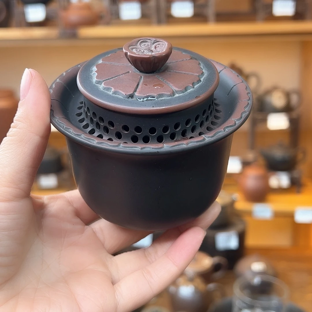 突*你坭兴陶手抓壶荷花壶