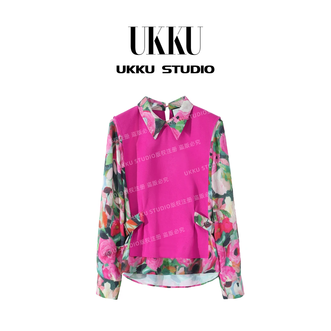 【UKKUSTUDIO】设计师气质拼接假两件上衣615095