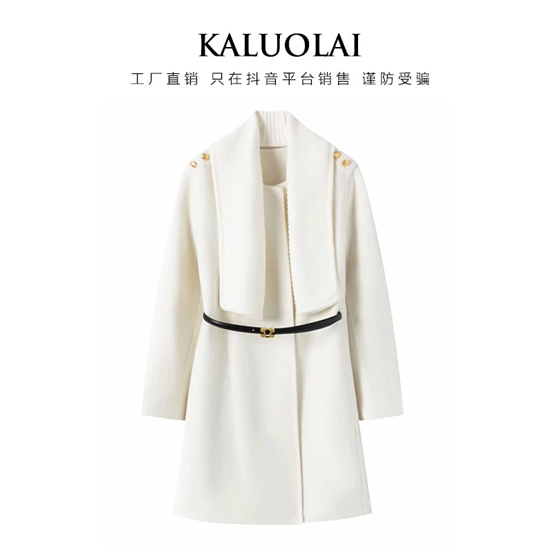 KALUOLAI/卡洛莱小个子毛呢外套中长款2025新款羊毛大衣设计师冬
