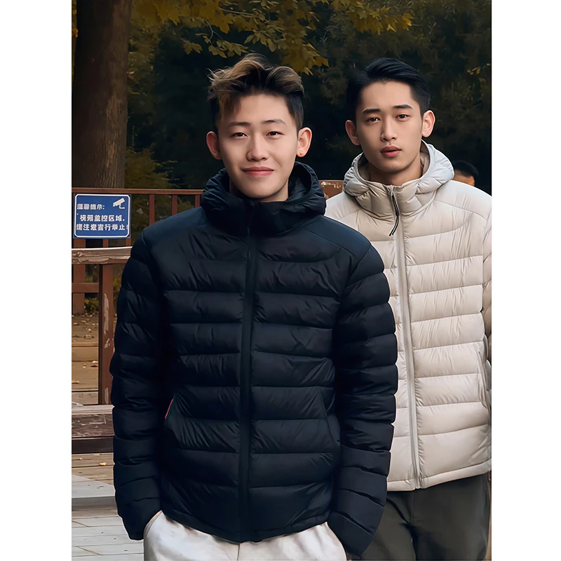 黑色高领排骨棉服男冬季高级感美式痞帅cleanfit轻薄连帽棉服外套