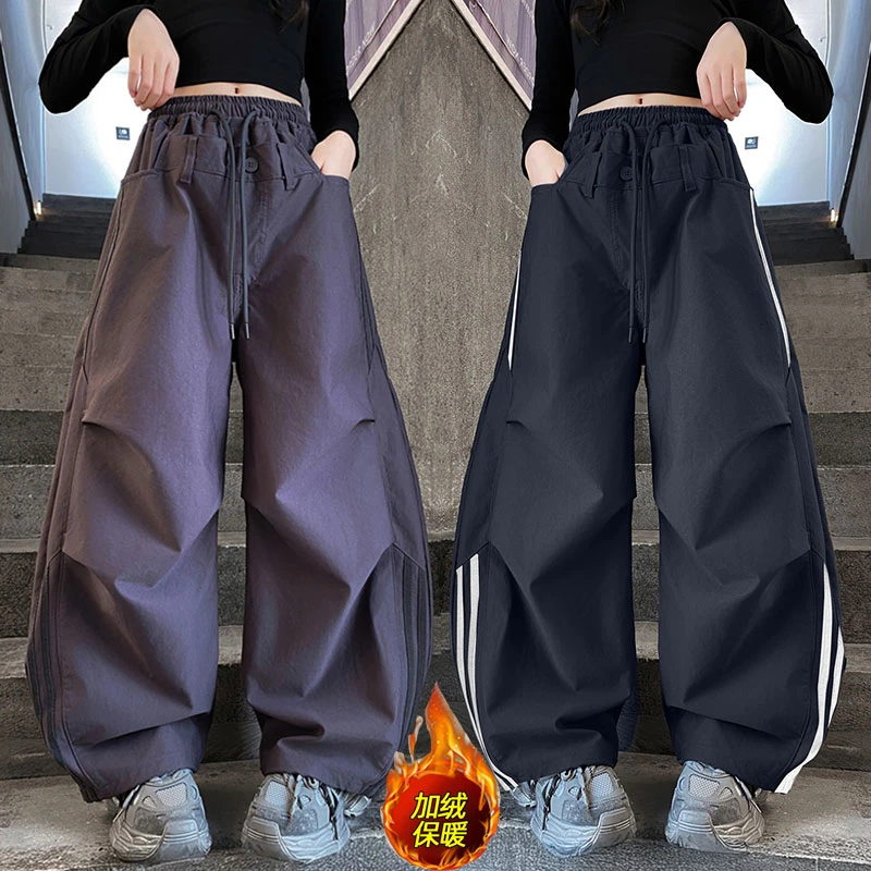 女童裤子冬季2025新款儿童时髦工装裤中大童网红弯刀裤秋冬休闲裤