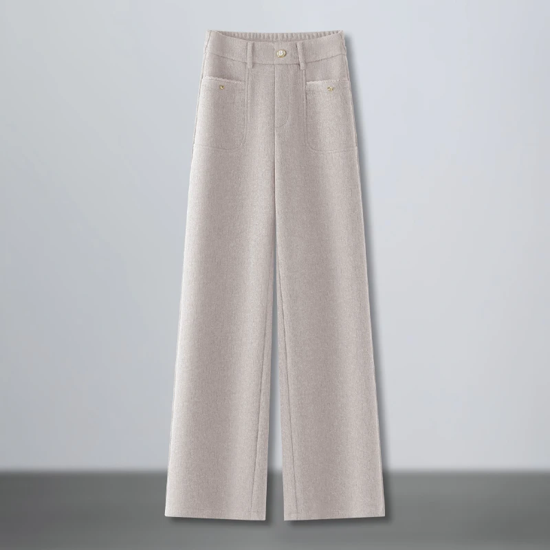 时尚简约羊毛呢阔腿裤女2025秋冬新款高腰显瘦垂感百搭休闲直筒裤