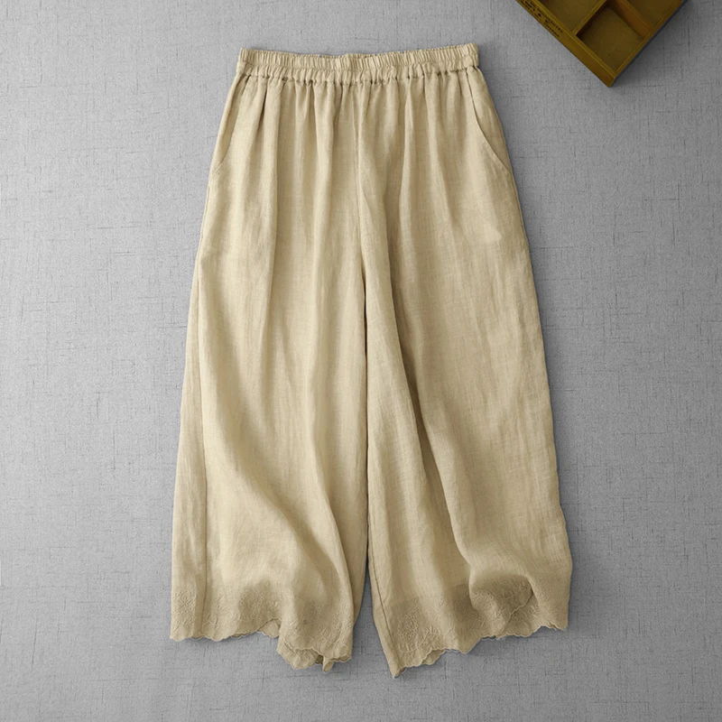 2025夏季新款轻薄花边刺绣七分阔腿裤清凉宽松时尚休闲舒适裤子潮