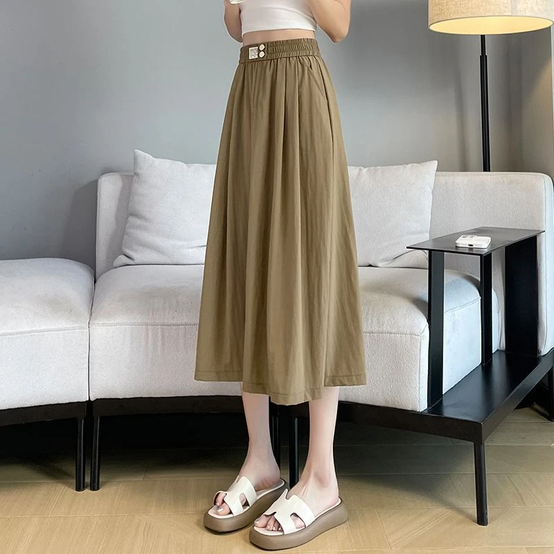 夏季气质时尚大码半身裙女韩版高腰垂感休闲百搭复古宽松中长裙子