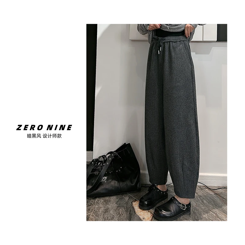 Dan Dan 灰色日系萝卜裤子女 春秋新款松紧腰宽松直筒裤
