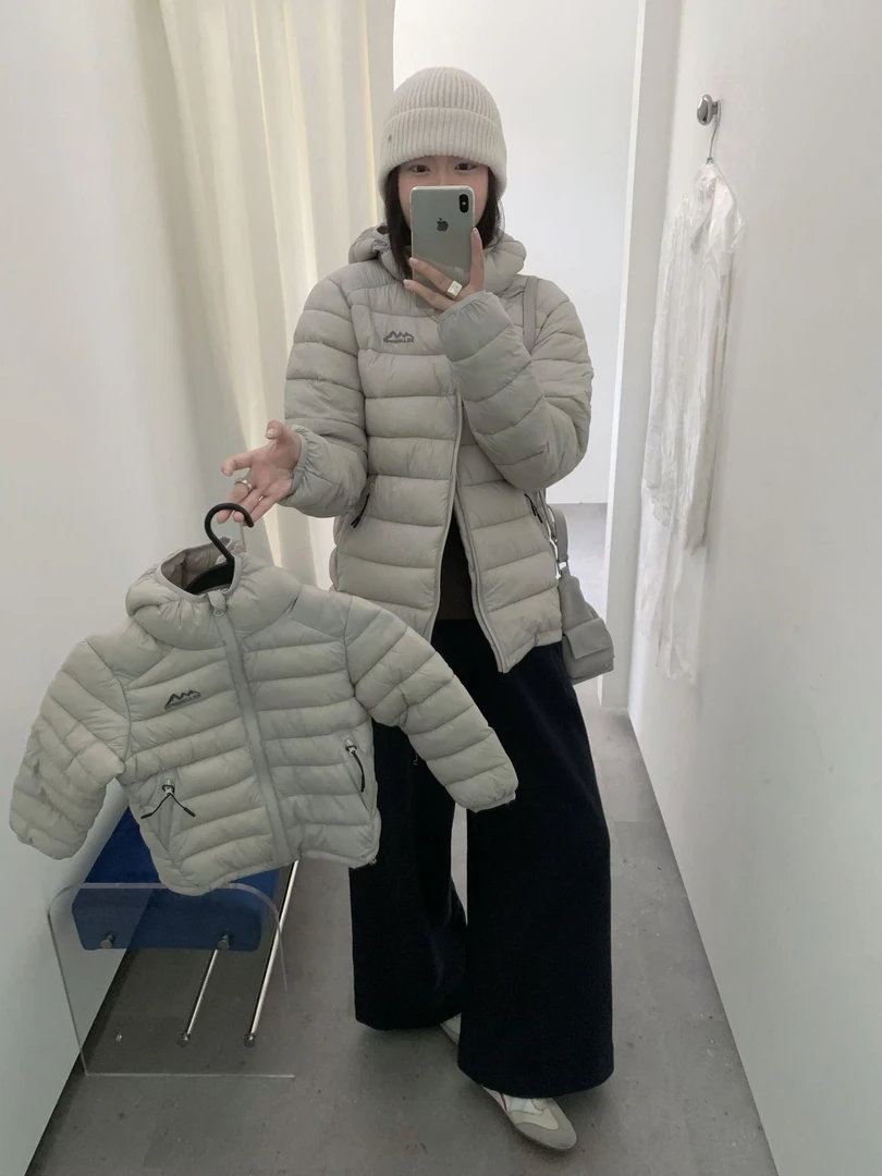 灰灰呀！亲子装！男女童纯色连帽字母刺绣拉链排骨保暖面包棉服外套