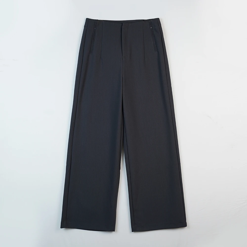 女士宽松直筒裤高腰时尚百搭黑色垂感长裤子