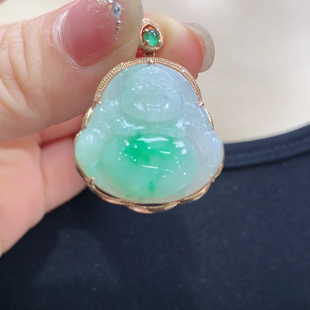 翡翠颈饰18K金镶嵌佛公