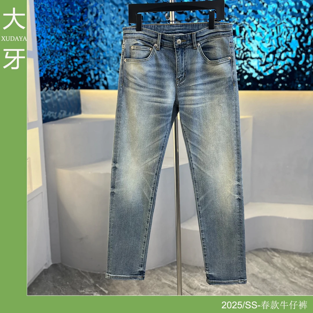 【大牙】2025春夏浅蓝色牛仔裤男欧洲极简设计弹力修身小直筒