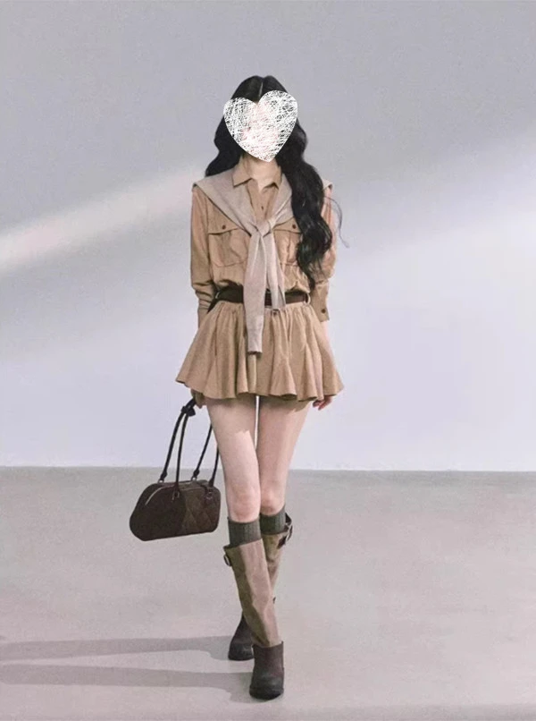 高智巴恩风早秋女高级感赫本风工装连衣裙收腰显瘦蓬蓬裙8084#
