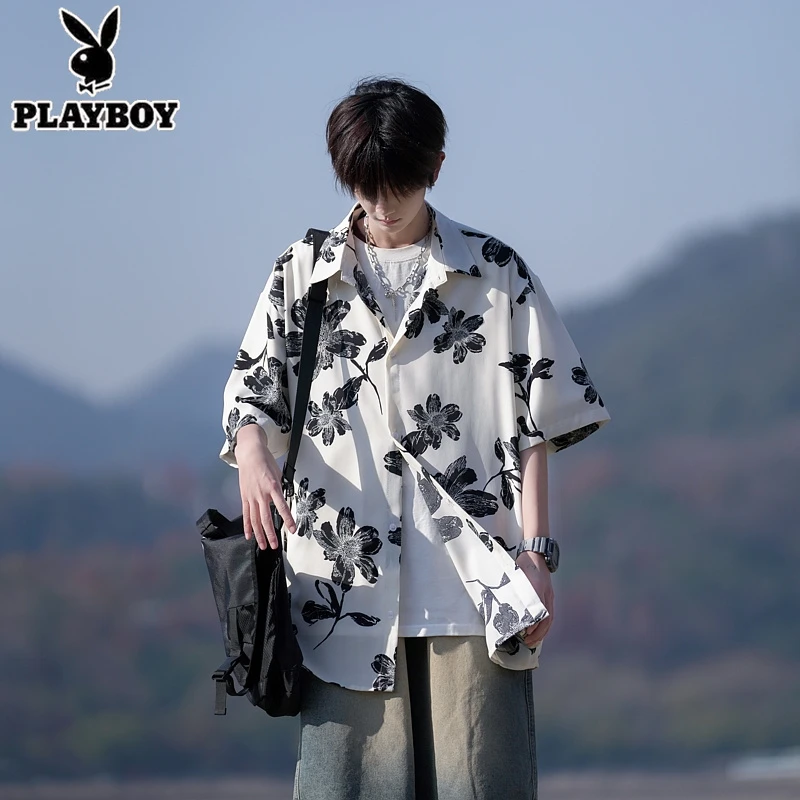 新中式速干冰丝花衬衫男夏季薄款高品质透气国潮宽松大码休闲衬衣