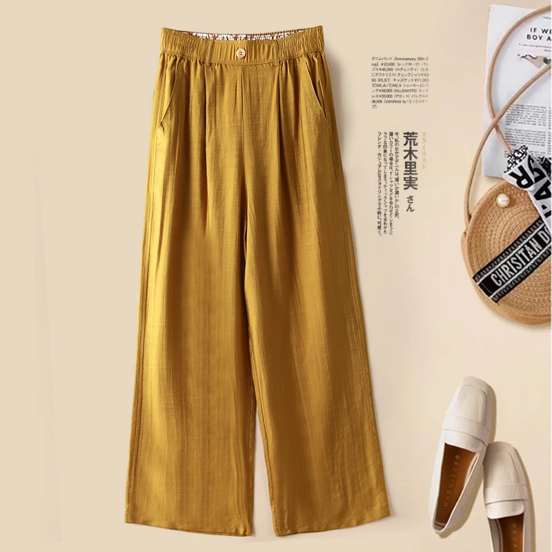 2025年夏季复古高腰宽松文艺中式九分阔腿裤松紧腰裤长裤女薄款