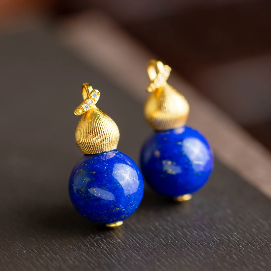 S925银镶嵌青金石圆珠葫芦吊坠不含链（多样性发货 发其一）