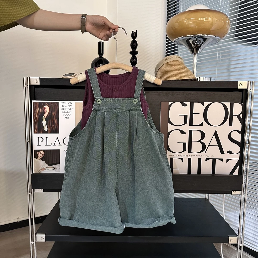 夏季儿童韩版休闲宽松背带裤 +背心中小童时尚简约百搭两件套 SZ