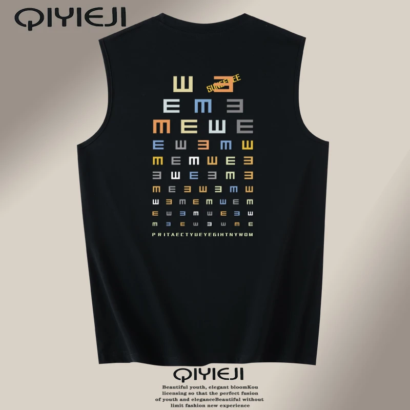 纯棉男士背心宽松夏季男士潮流运动健身休闲外穿印花无袖t恤坎肩