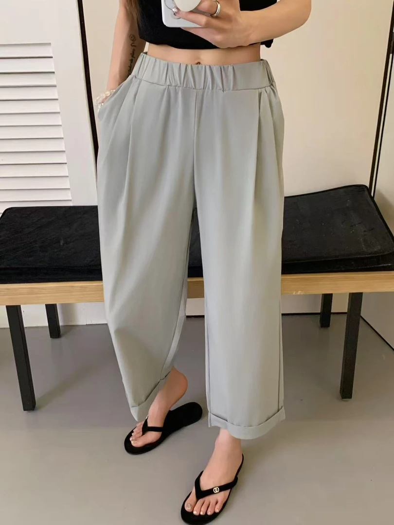 程程甄选-「冰气球奶奶裤」冰凉皮云朵薄款防晒休闲速干面膜裤6008