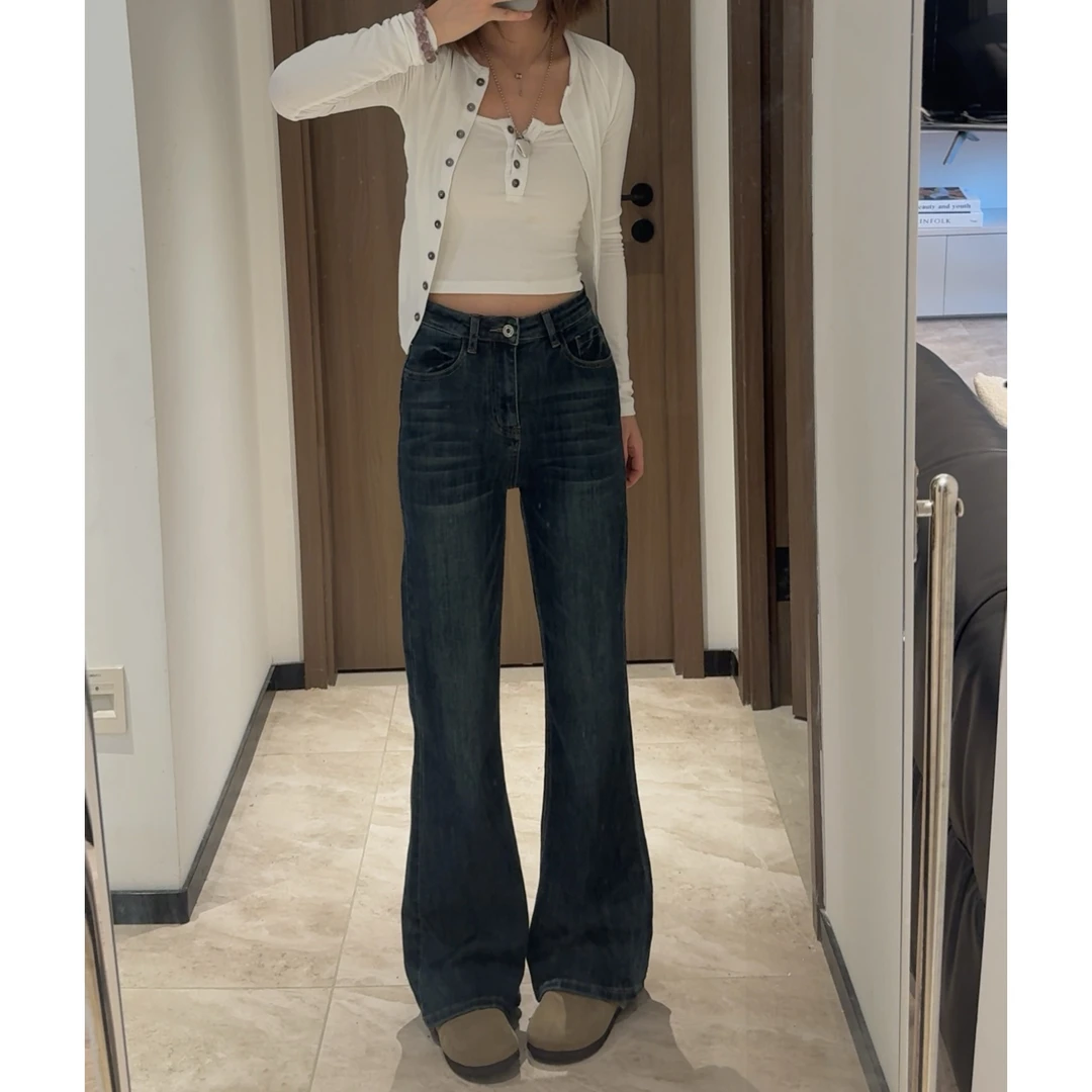初秋高腰不贴腿微喇牛仔裤女2025年秋季新款显瘦弹力小个子喇叭裤
