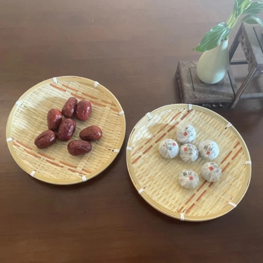 A竹编双色小盘子圆形23厘米发2个